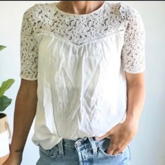 Zara Cream Lace Blouse Short Sleeve Medium - Picture 1 of 4